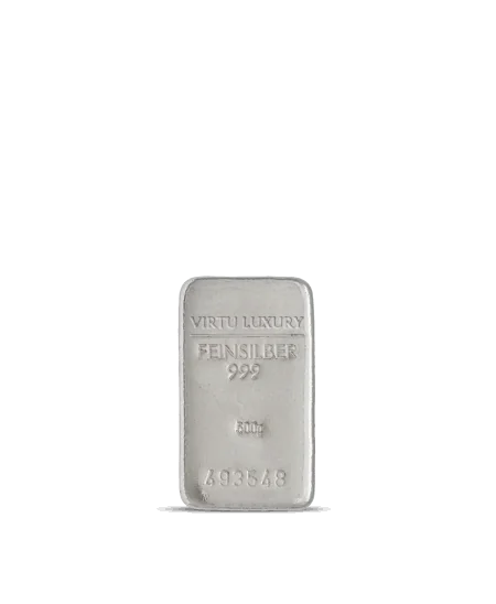 Lingot d'argent pur 24K d'un poids de 500 G disponible chez VIRTU LUXURY