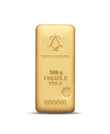 lingot de 500 Grammes d'or pur 24K en vente disponible chez VIRTU LUXURY