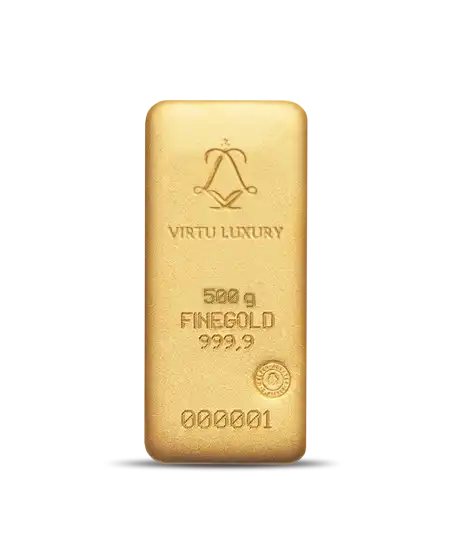 lingot de 500 Grammes d'or pur 24K en vente disponible chez VIRTU LUXURY