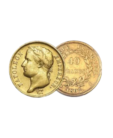 Pièce or de 40 francs or, double napoléon, disponible chez virtu luxury