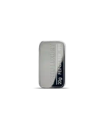 Lingot d'argent pur 24K d'un poids de 20 Grammes disponible chez VIRTU LUXURY