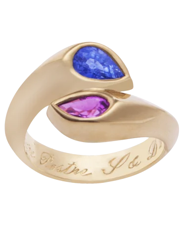 bague toi et moi en or jaune 18k sertie de saphirs rose bleu