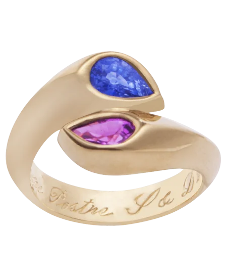 bague toi et moi en or jaune 18k sertie de saphirs rose bleu