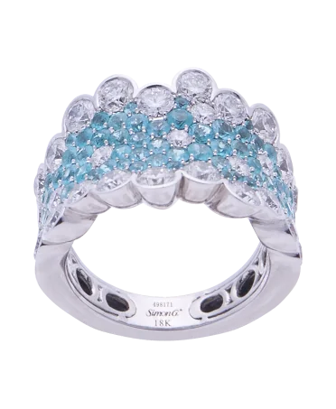 Bague LP2269 de la maison Simon G. avec Diamants et Tourmalines Paraiba. VIRTU LUXURY.