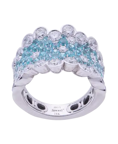 Bague LP2269 de la maison Simon G. avec Diamants et Tourmalines Paraiba. VIRTU LUXURY.