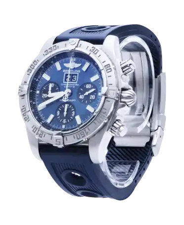 Montre en Acier et Caoutchouc bleu Chronomat BLACKBIRD Chronograph. VIRTU LUXURY.