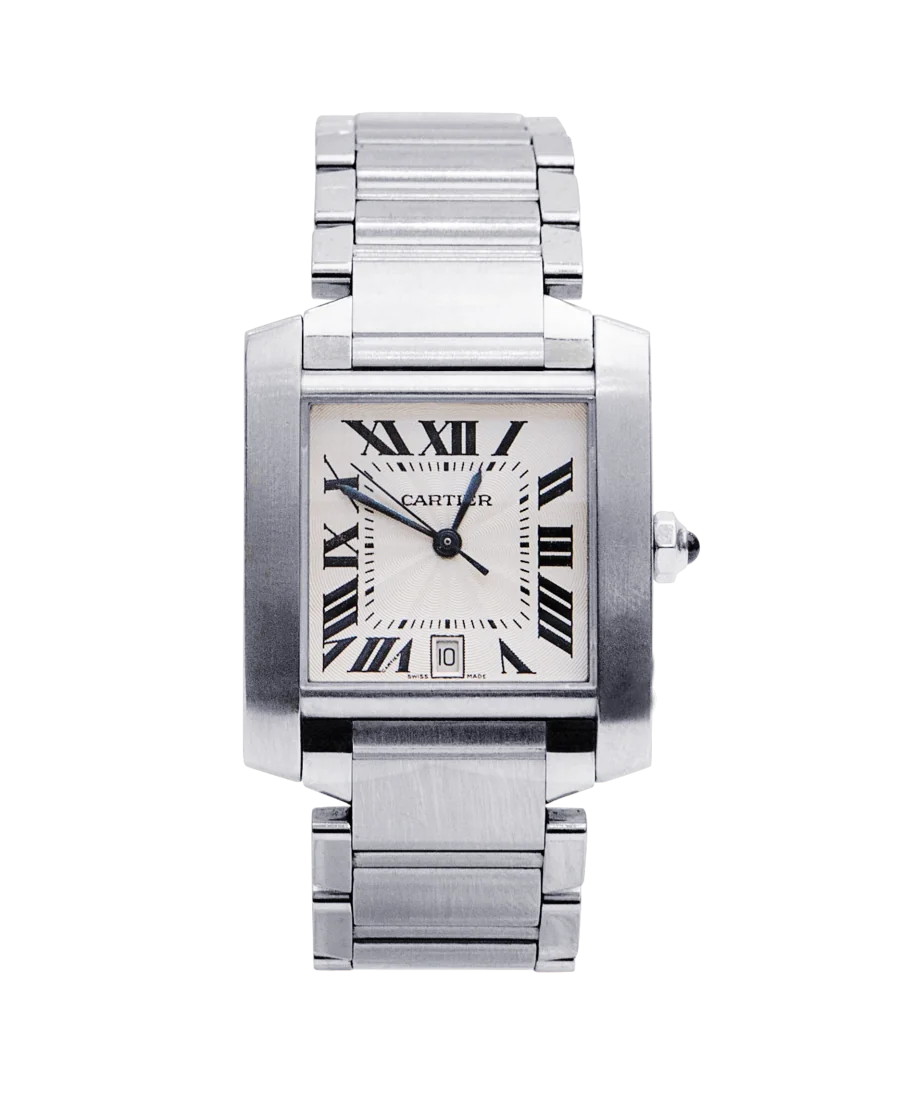 Montre Bracelet TANK Française Date de la maison de luxe Cartier. Disponible chez VIRTU LUXURY.