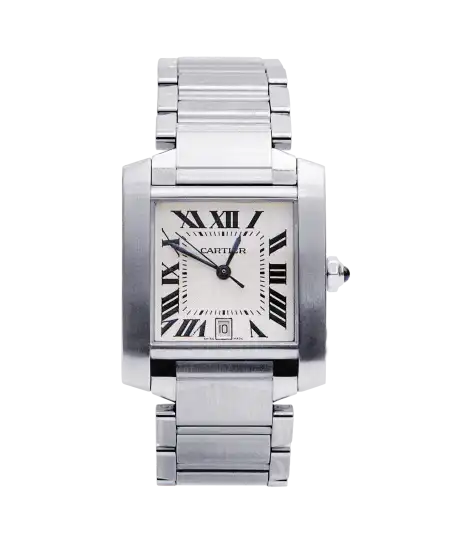 Montre Bracelet TANK Française Date de la maison de luxe Cartier. Disponible chez VIRTU LUXURY.