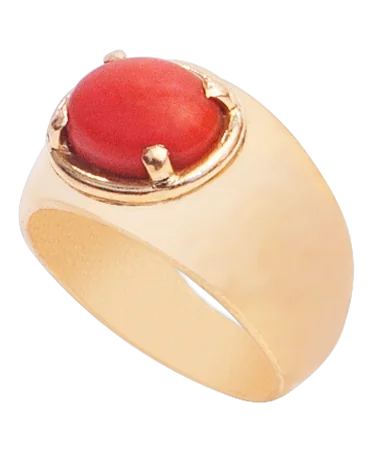 Bague Dôme avec corail - Bague corail cabochon rouge - Bague corail à 4 griffes - Disponible chez VIRTU LIUXURY