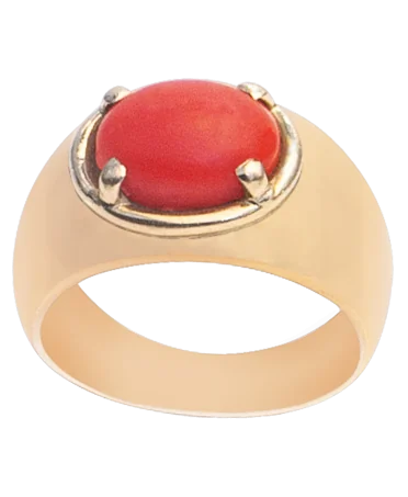 Bague Corail - Bague rouge cabochon - Bague or jaune 18 K - Bague dôme - VIRTU LUXURY