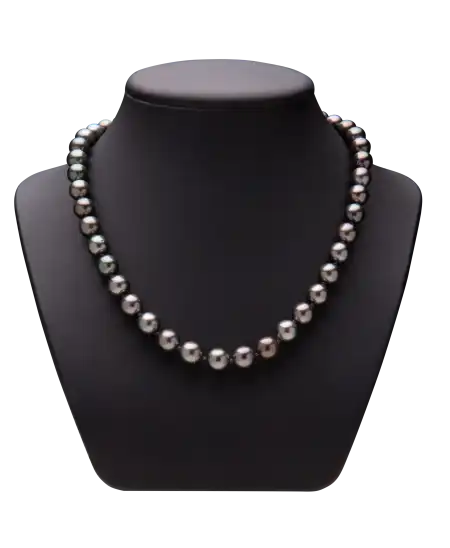 COLLIER RAS DU COU PERLES DE TAHITI - GROSSES PERLES NOIRES - LUSTRE AA+ - SURFACE DE NACRE AA