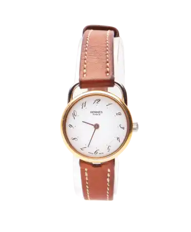 Montre Hermes - boucle ardillon - cuir d'autruche - or et acier- horloger - virtu luxury - montre arceau