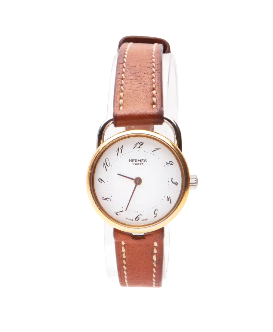 Montre Hermes - boucle ardillon - cuir d'autruche - or et acier- horloger - virtu luxury - montre arceau