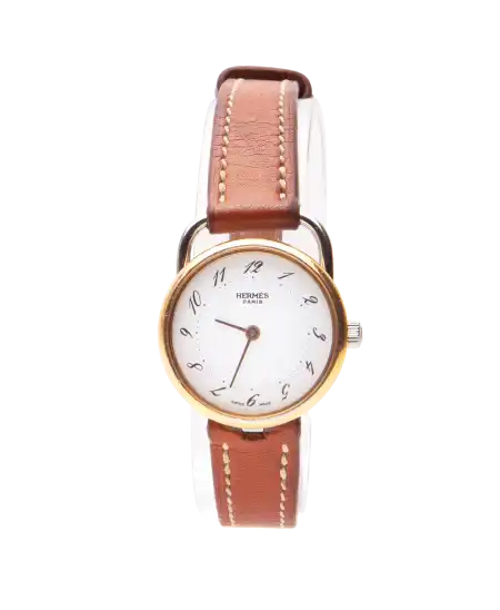 Montre Hermes - boucle ardillon - cuir d'autruche - or et acier- horloger - virtu luxury - montre arceau