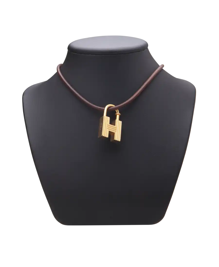 Collier H 2000 - marque Hermès - cadenas en or jaune - fermoir à crochet en or jaune