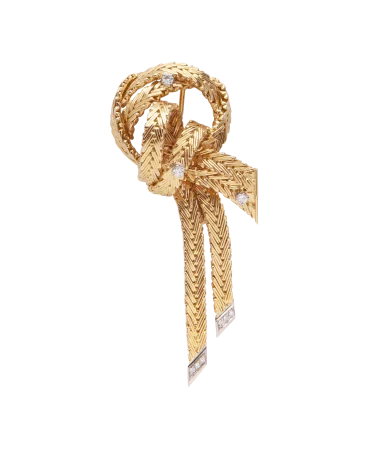 Broche en Noeud avec 2 Ors jaune et blanc. Disponible chez VIRTU LUXURY.