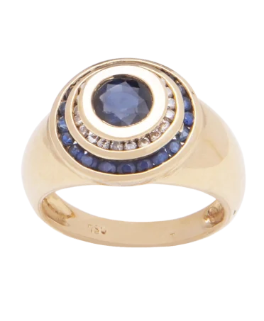 Bague Mariage Saphirs et Diamants en Or jaune 18 Carats. Disponible chez VIRTU LUXURY.