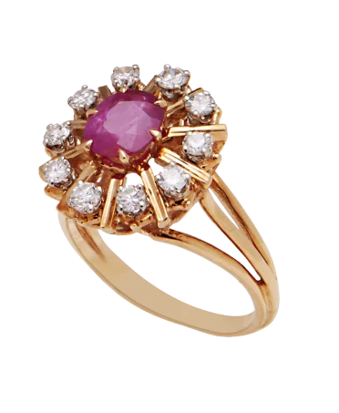 Bague Marguerite avec Diamants blancs et Saphir rose. Disponible chez VIRTU LUXURY.