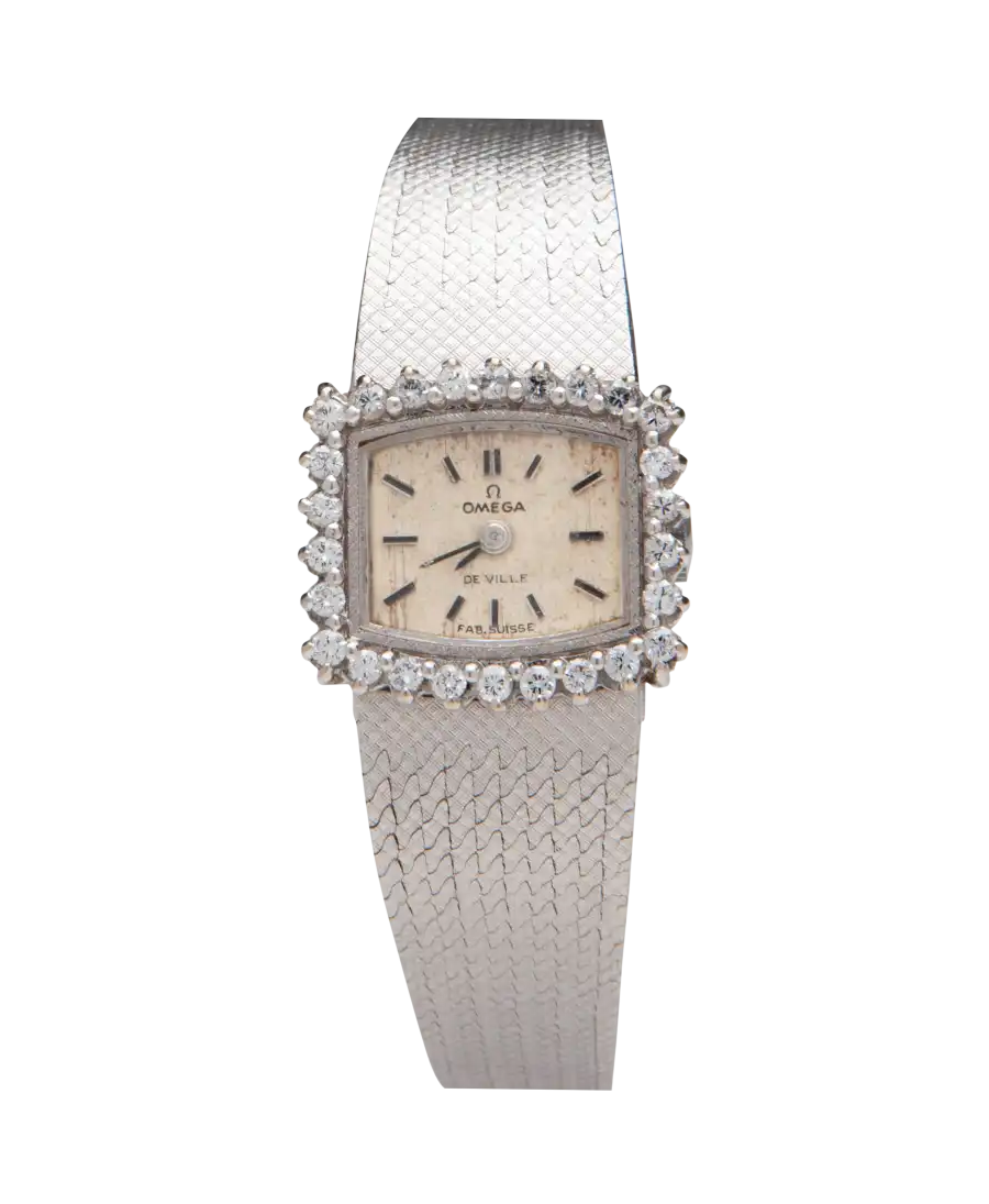 Montre bracelet White Gold Diamonds Watch de la maison horlogère OMEGA. VIRTU LUXURY.