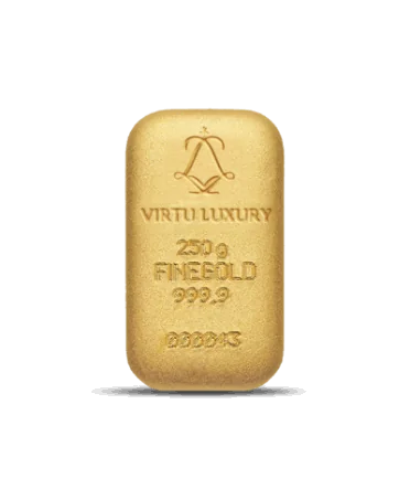 lingot de 250 Grammes d'or pur 24K en vente disponible chez VIRTU LUXURY