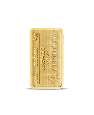 lingot de 50 Grammes d'or pur 24K en vente disponible chez VIRTU LUXURY