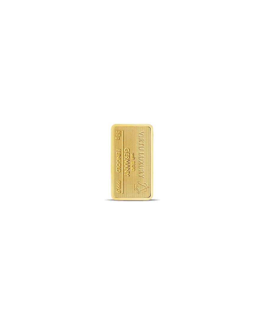 lingot de 50 Grammes d'or pur 24K en vente disponible chez VIRTU LUXURY