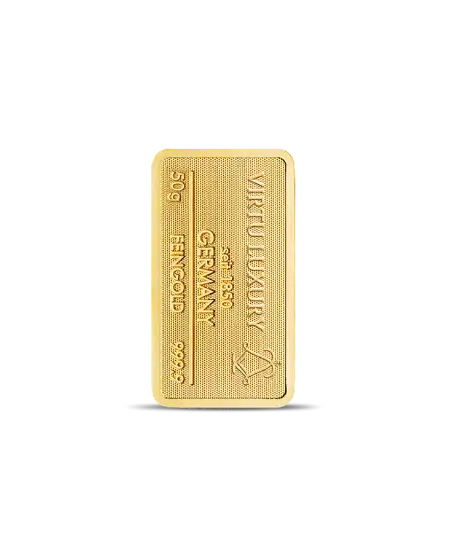 lingot de 50 Grammes d'or pur 24K en vente disponible chez VIRTU LUXURY