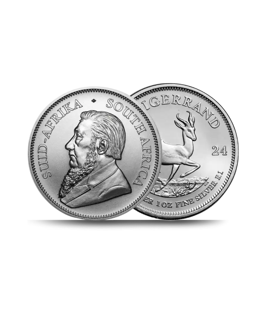 avers et revers de la pièce d'argent KRUGERRAND 1ONCE SILVER chez VIRTU LUXURY