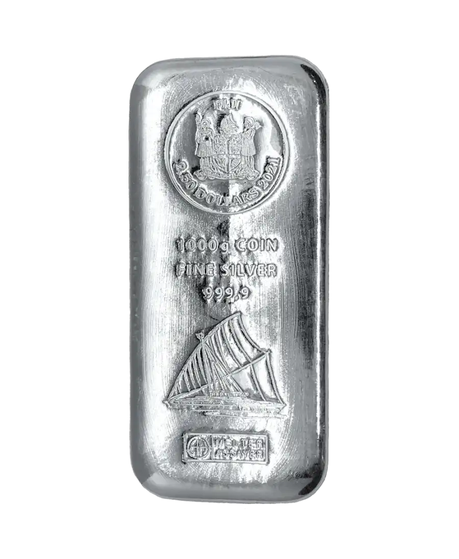 lingot argent de 1000 grammes des îles FIJI d'une valeur faciale de 2,5 dollars SANS TVA