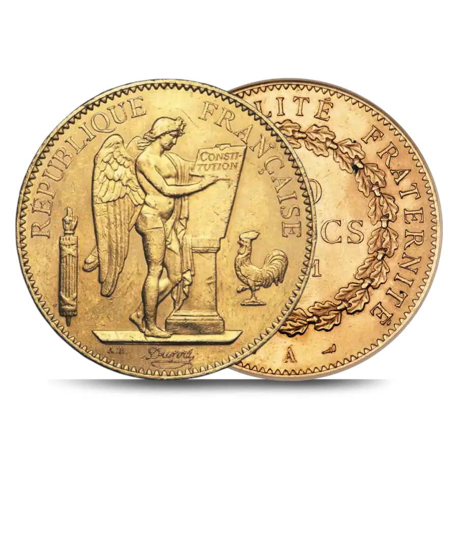 Avers et Revers de la pièce d'or 100 Francs Or disponible chez VIRTU LUXURY