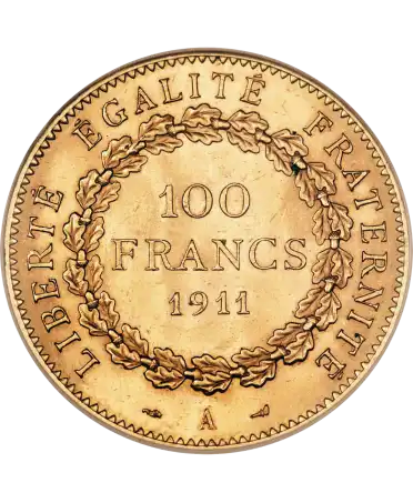 Revers de la pièce 100 Francs Or chez VIRTU LUXURY