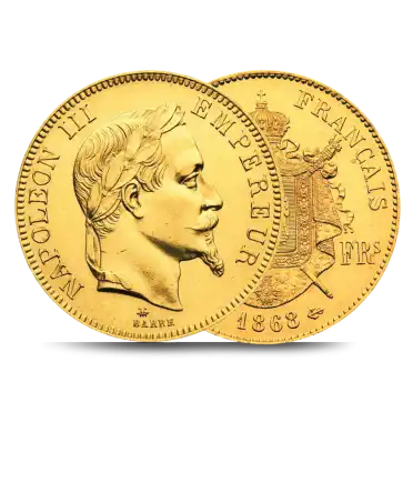 Avers et Revers de la pièce d'or 100 Francs Or NAPOLÉON III TÊTE LAURÉE disponible chez VIRTU LUXURY