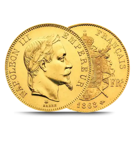 Avers et Revers de la pièce d'or 100 Francs Or NAPOLÉON III TÊTE LAURÉE disponible chez VIRTU LUXURY