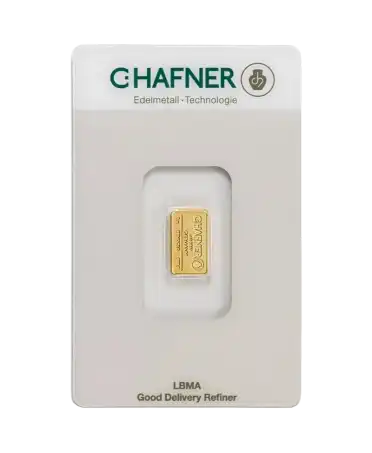 avant du lingot étampé de 1 Gramme de C. HAFNER d'or pur 24K en vente disponible chez VIRTU LUXURY