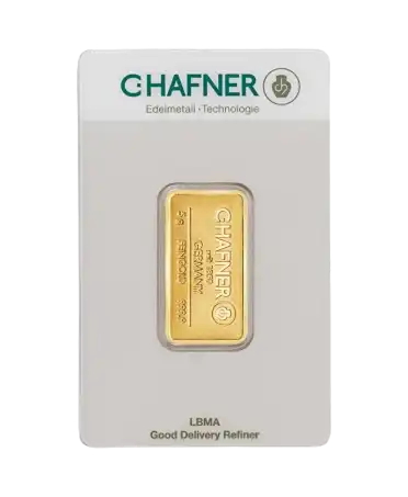 avant du lingot de 5 Grammes de C. HAFNER d'or pur 24K en vente disponible chez VIRTU LUXURY