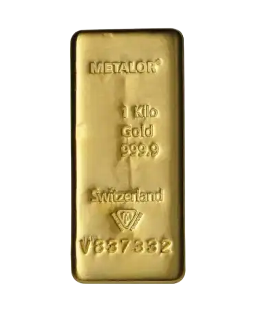 Lingot D'OR coulé de 1 Kg METALOR d'or pur 24K recyclé disponible en vente chez VIRTU LUXURY